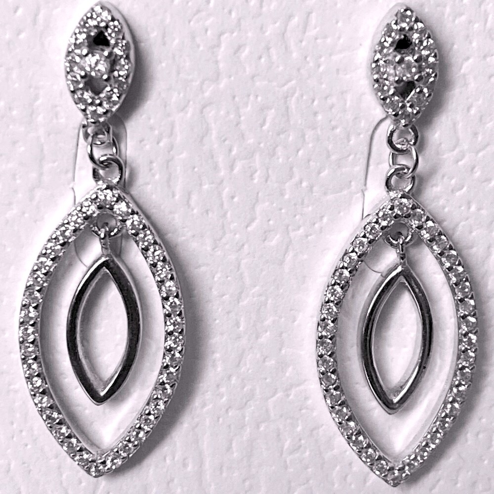 925 Silver oval cz dangling post earrings - Picture 1 of 6